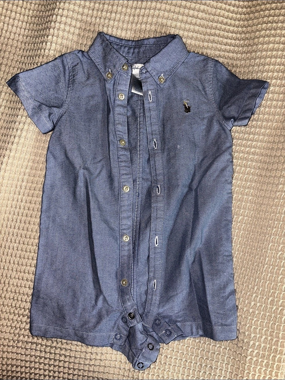 Ralph Lauren Cotton Oxford Shirt Romper Boys 9M Blue
